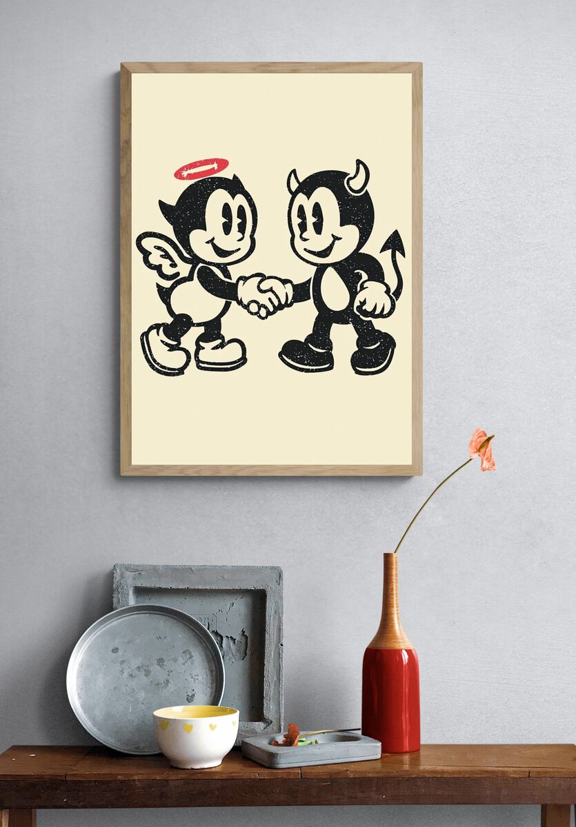Angel and Devil Cartoon — Vintage Print. — room view 3