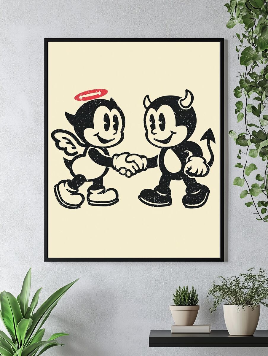 Angel and Devil Cartoon — Vintage Print. — room view 4