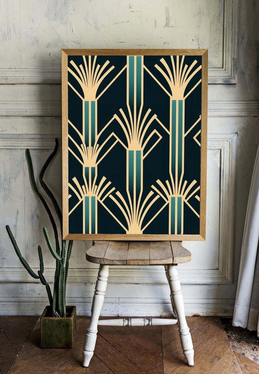 Art Deco Gold Fans Geometric Poster. — room view 1