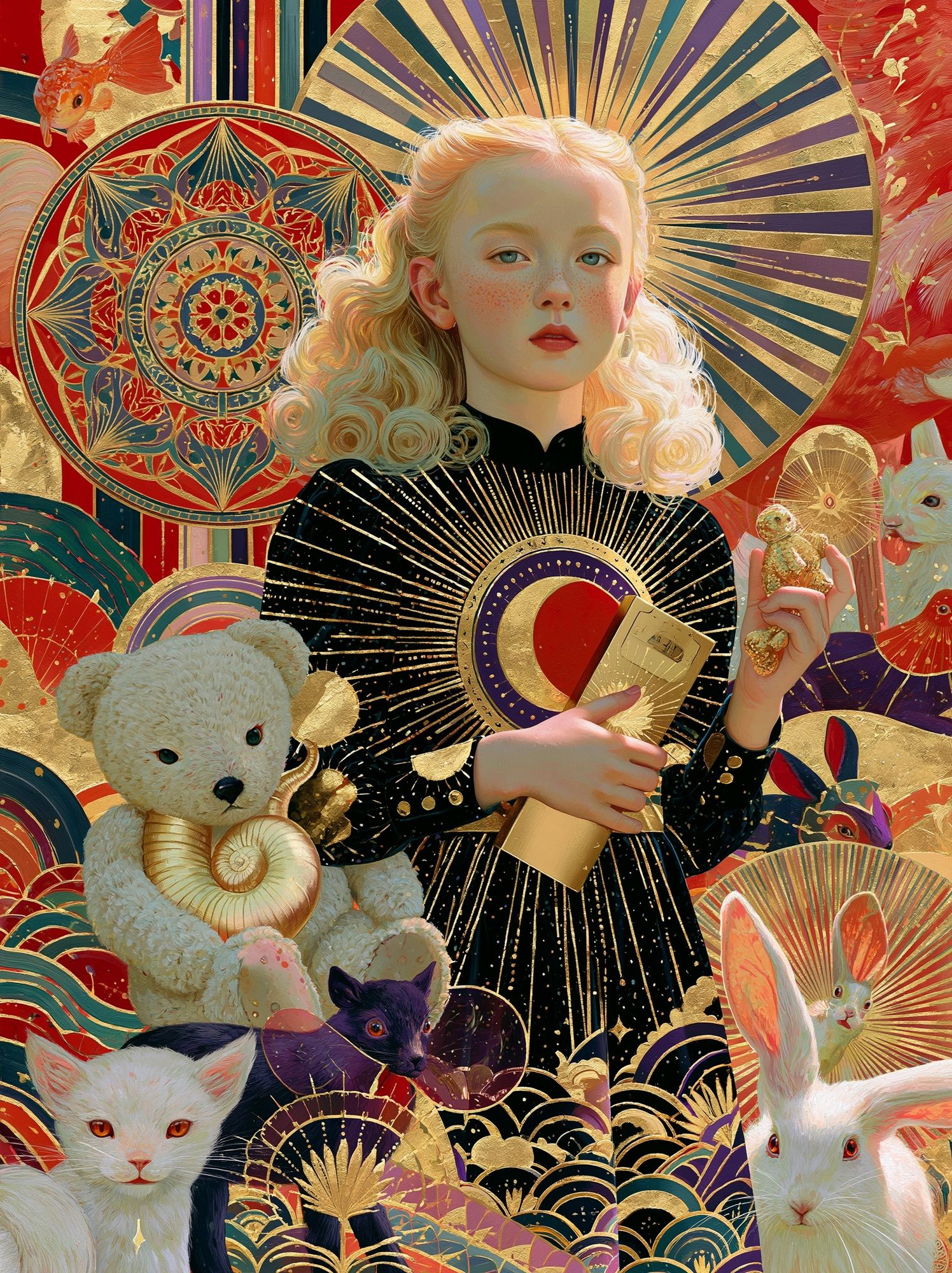 Art Deco Girl and Animals Poster. poster — illustration art