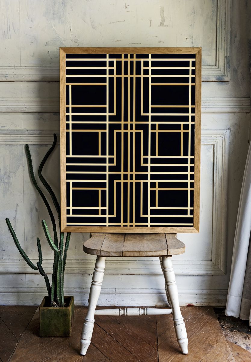Gold Geometric Art Deco Poster room preview