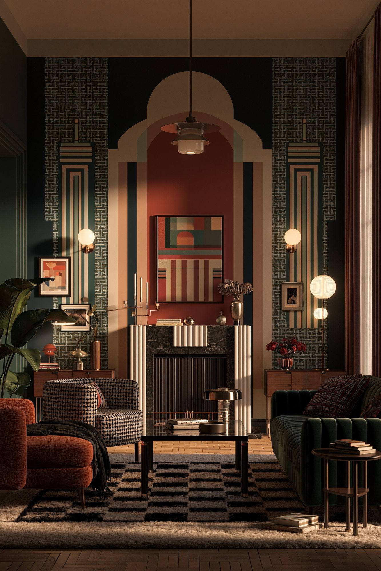 Art Deco Living Room Interior Print. poster — architecture art