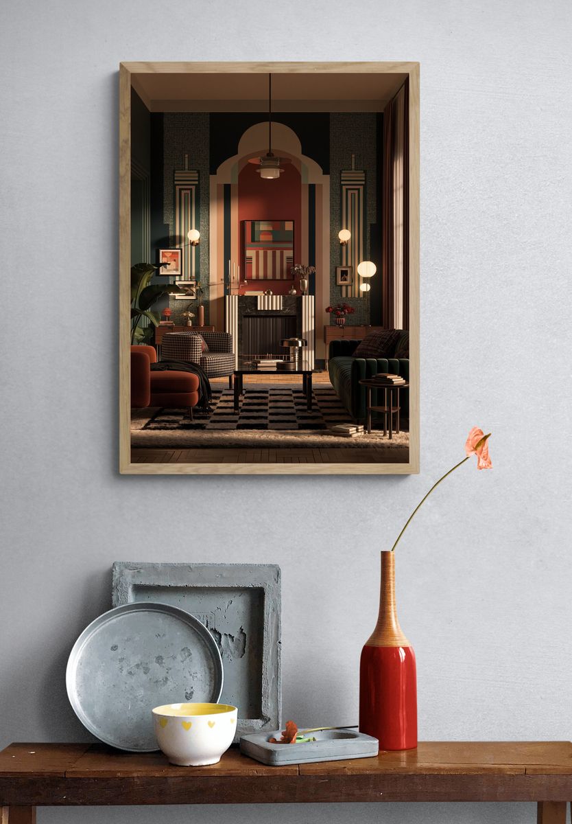 Art Deco Living Room Interior Print. — room view 3