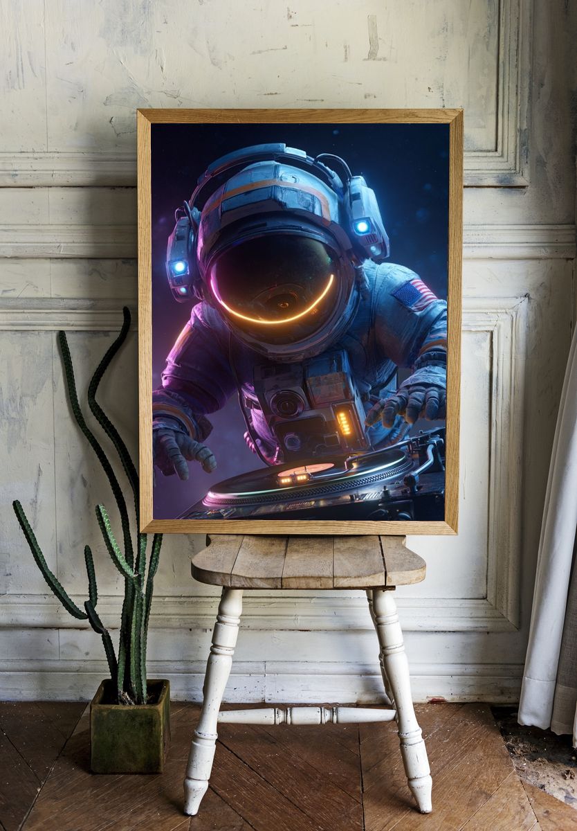Astronaut DJ — Digital Art Print room preview