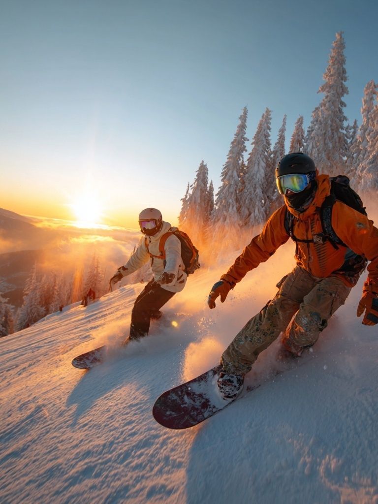Snowboarders at Sunset — Adventure Print. poster detail