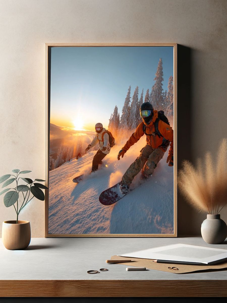 Snowboarders at Sunset — Adventure Print. — room view 2