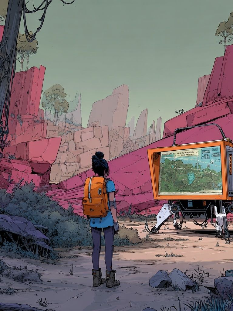 Adventurer in a Futuristic Landscape — Digital Art Print. poster detail