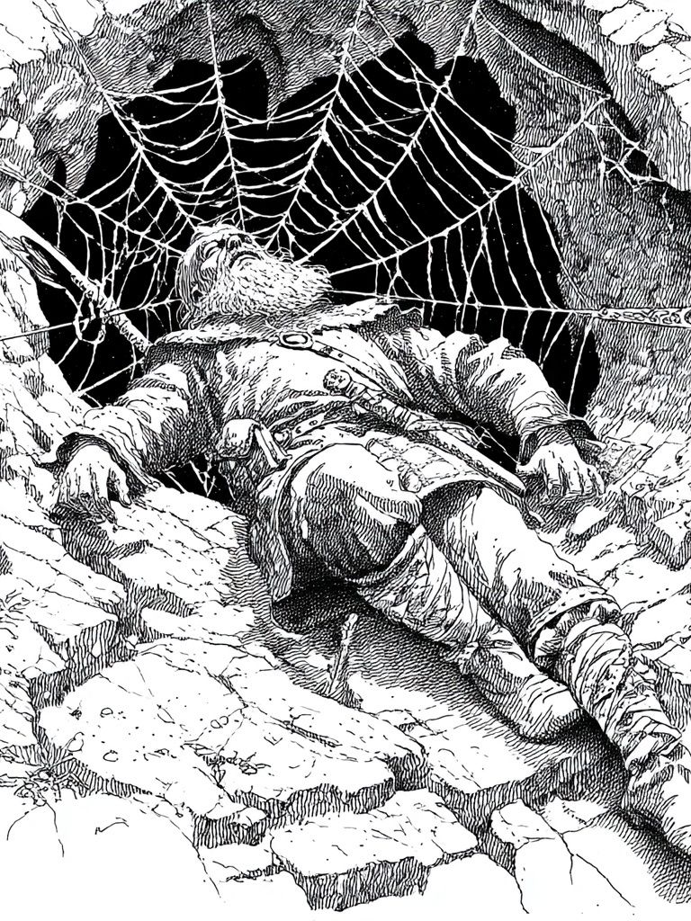 Adventurer in Spider's Web — Illustration Print. poster detail