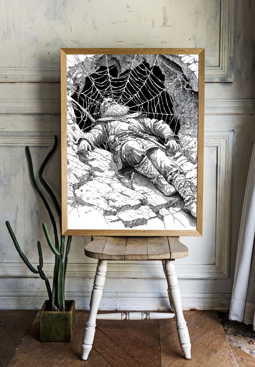 Adventurer in Spider's Web — Illustration Print room preview