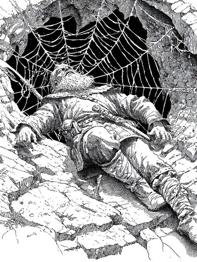 Adventurer in Spider's Web — Illustration Print. poster print