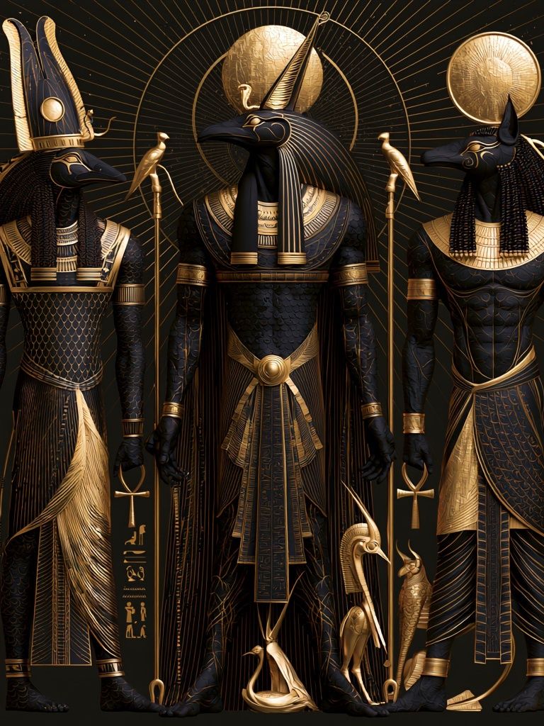 Egyptian Anubis Trio Illustration Poster. poster detail