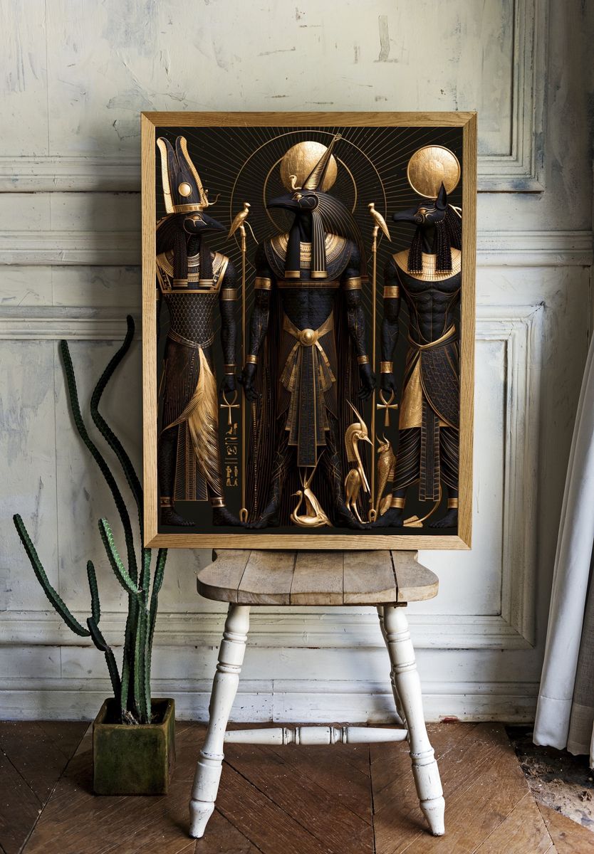 Egyptian Anubis Trio Illustration Poster. — room view 1