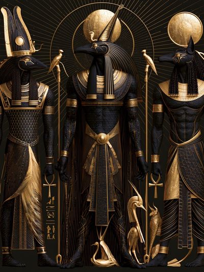 Egyptian Anubis Trio Illustration Poster.
