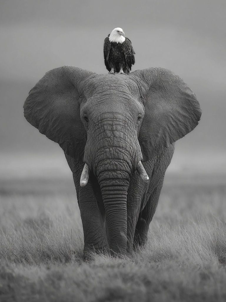 Elephant and Eagle — Black-White Print. poster detail