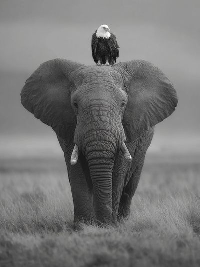 Elephant and Eagle — Black-White Print