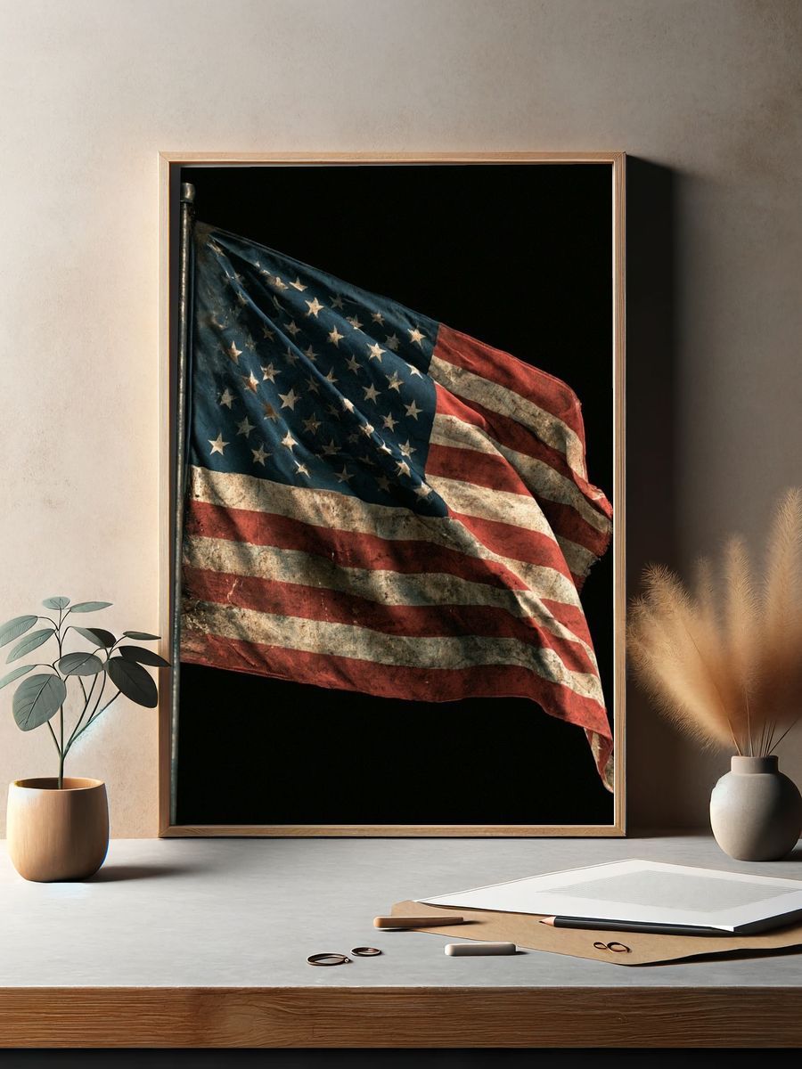 Weathered American Flag Photography Poster. — room view 2