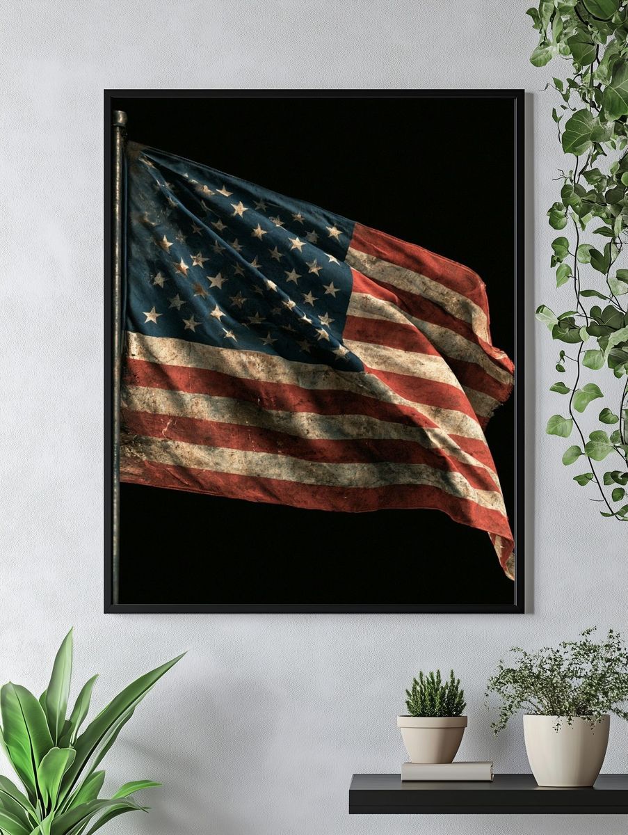 Weathered American Flag Photography Poster. — room view 4