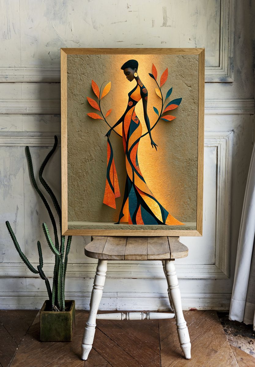 Afrocentric Figure Illustration Poster. — room view 1
