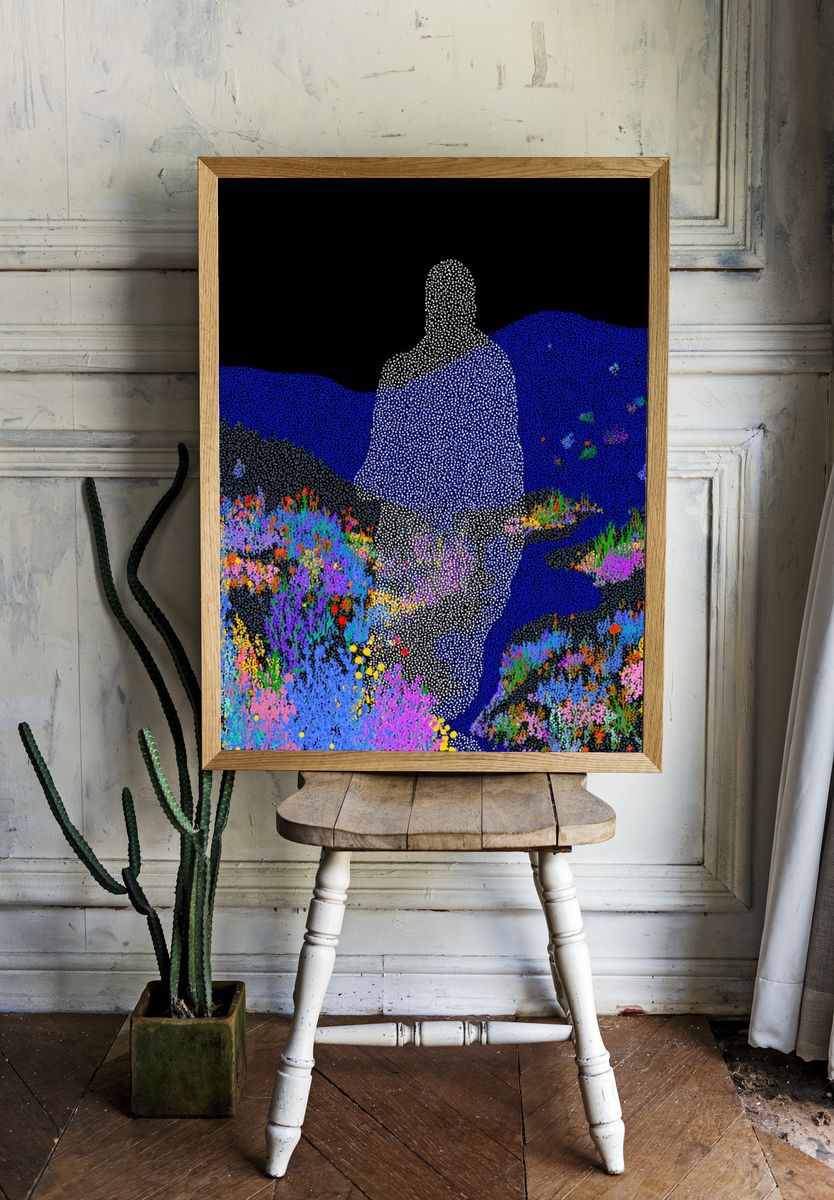 Abstract Figure in Colorful Landscape Poster. — room view 1