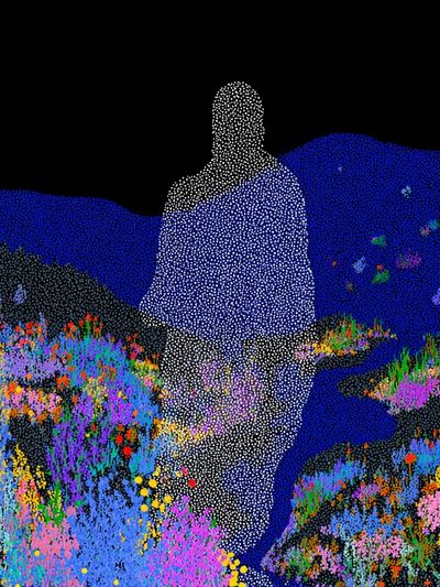 Abstract Figure in Colorful Landscape Poster. poster