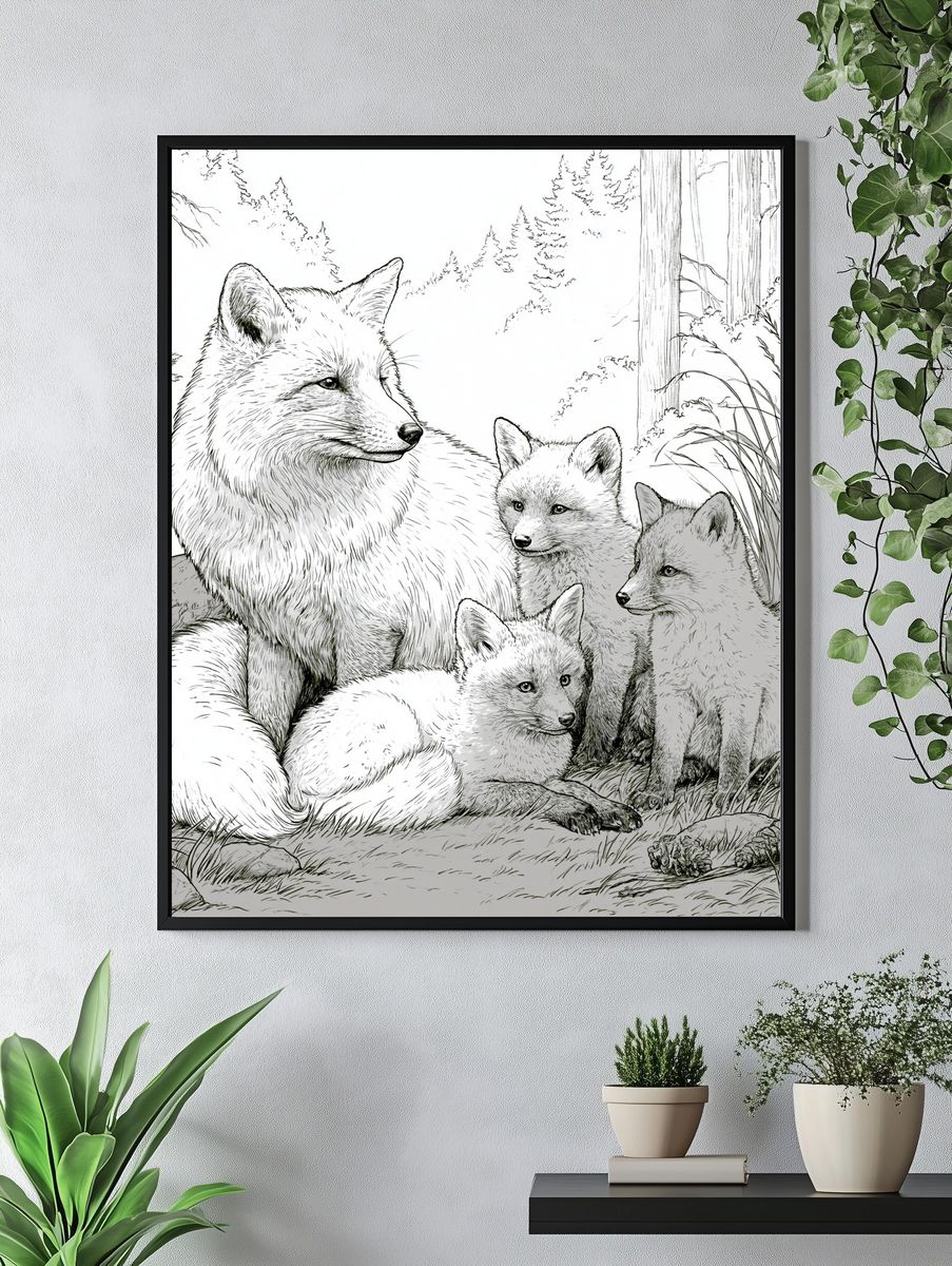 Arctic Fox Family Illustration Poster. — room view 4