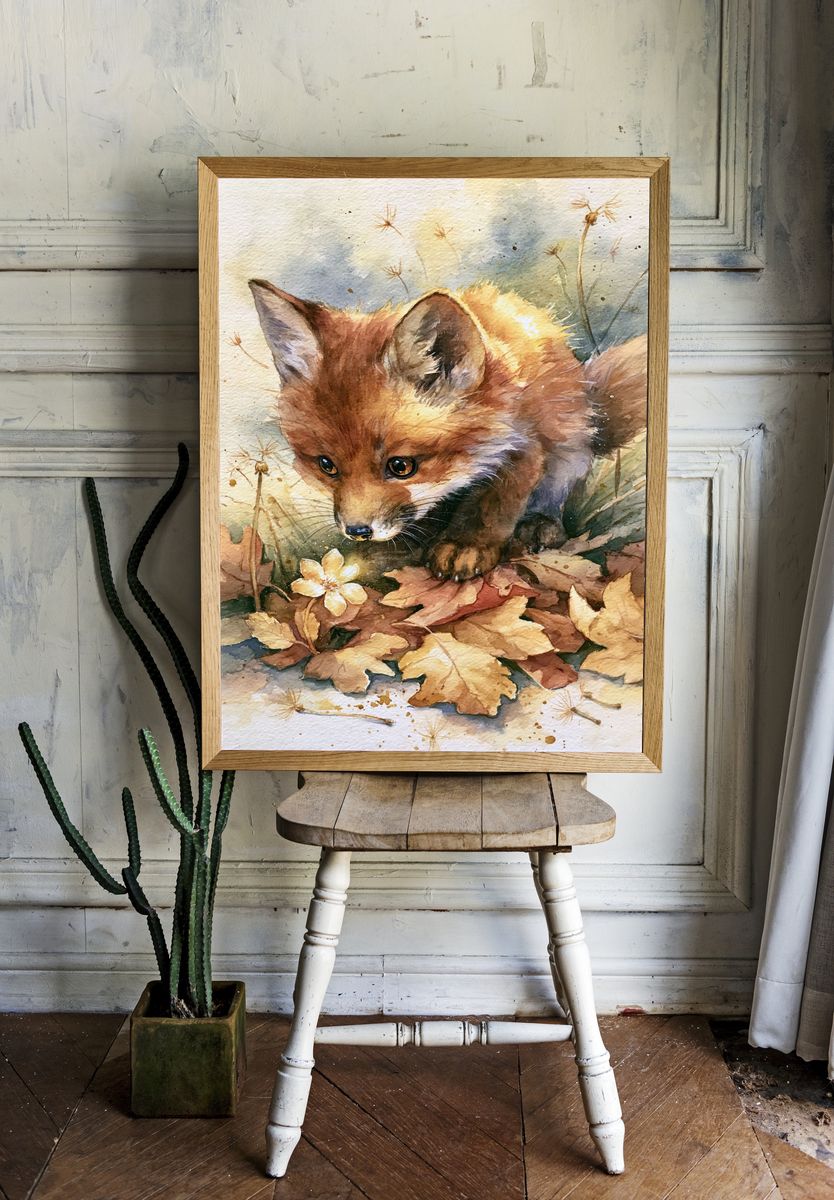 Autumn Fox Watercolor Poster. — room view 1
