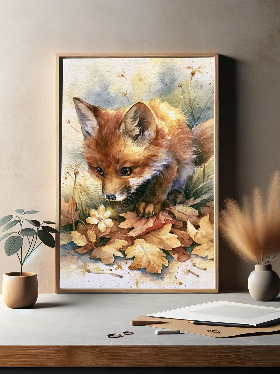 Autumn Fox Watercolor Poster. — room view 2