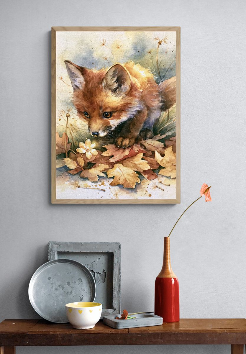 Autumn Fox Watercolor Poster. — room view 3