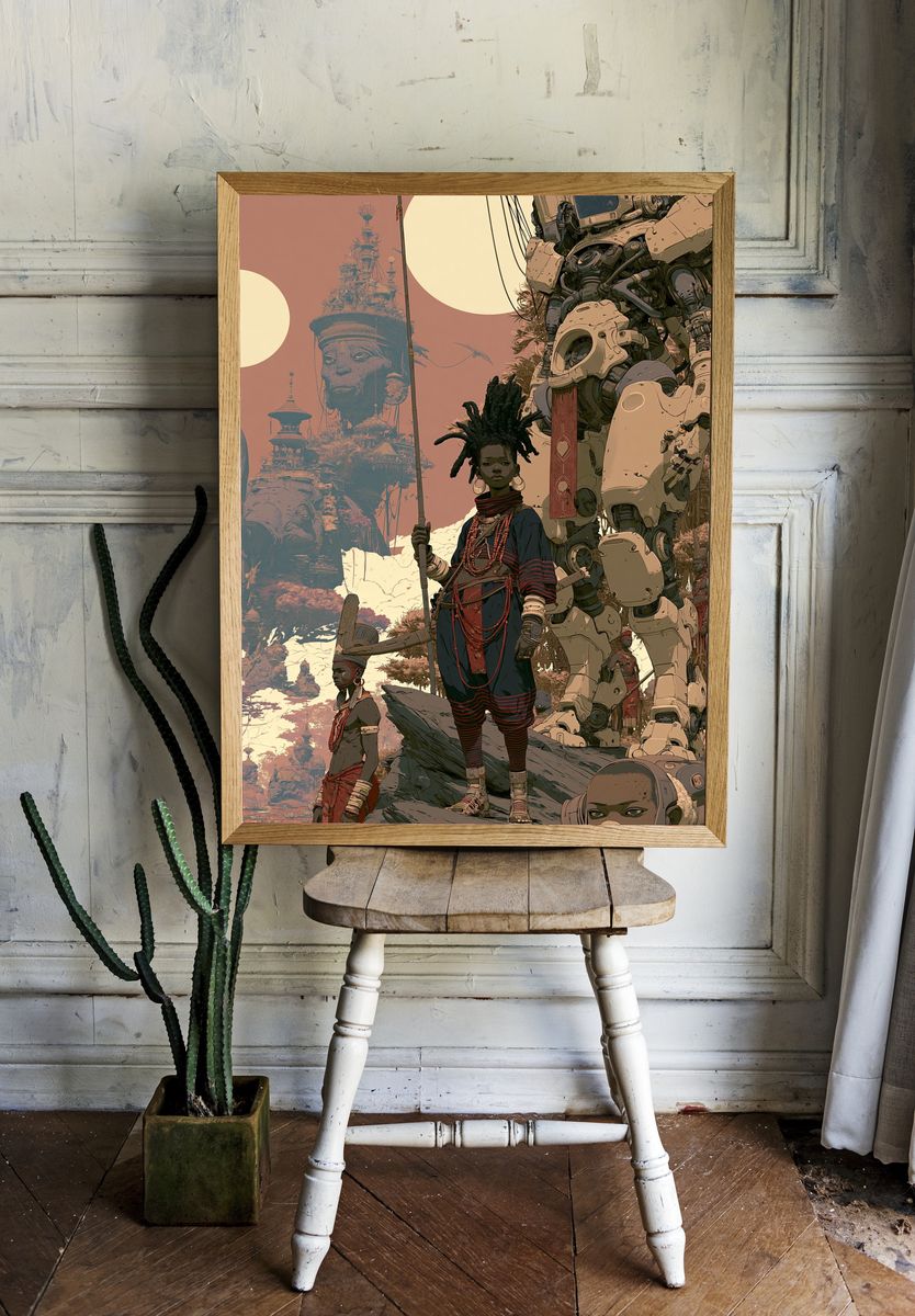 Afrofuturist Guardians Digital Art Poster. room preview