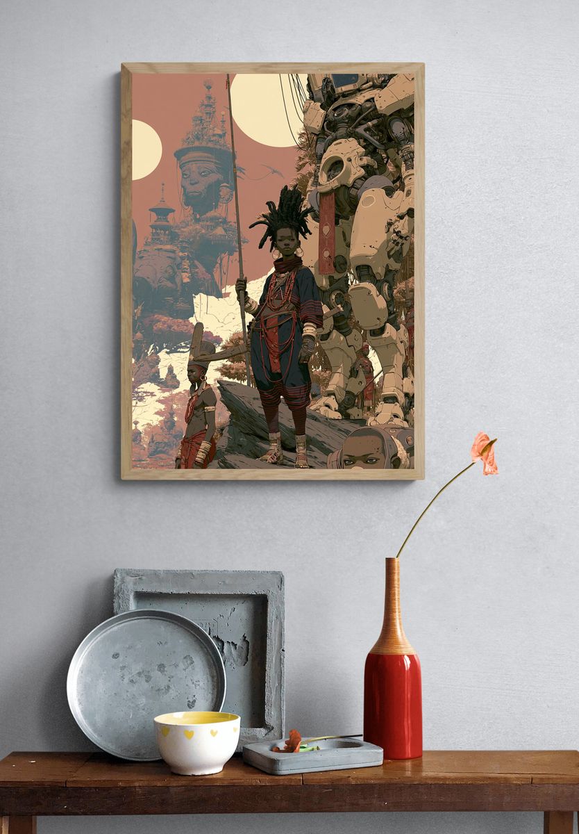 Afrofuturist Guardians Digital Art Poster. — room view 3