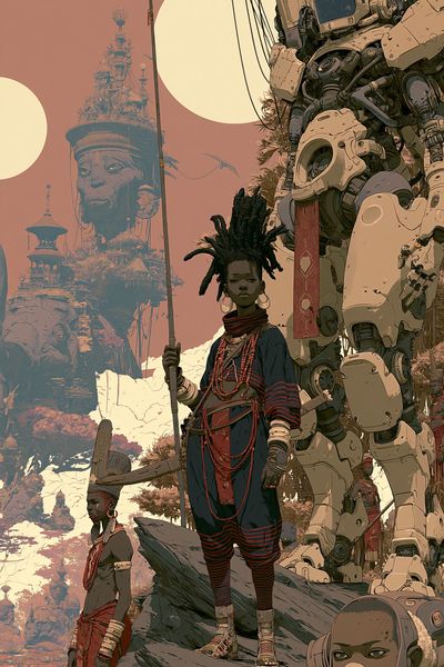 Afrofuturist Guardians Digital Art Poster.