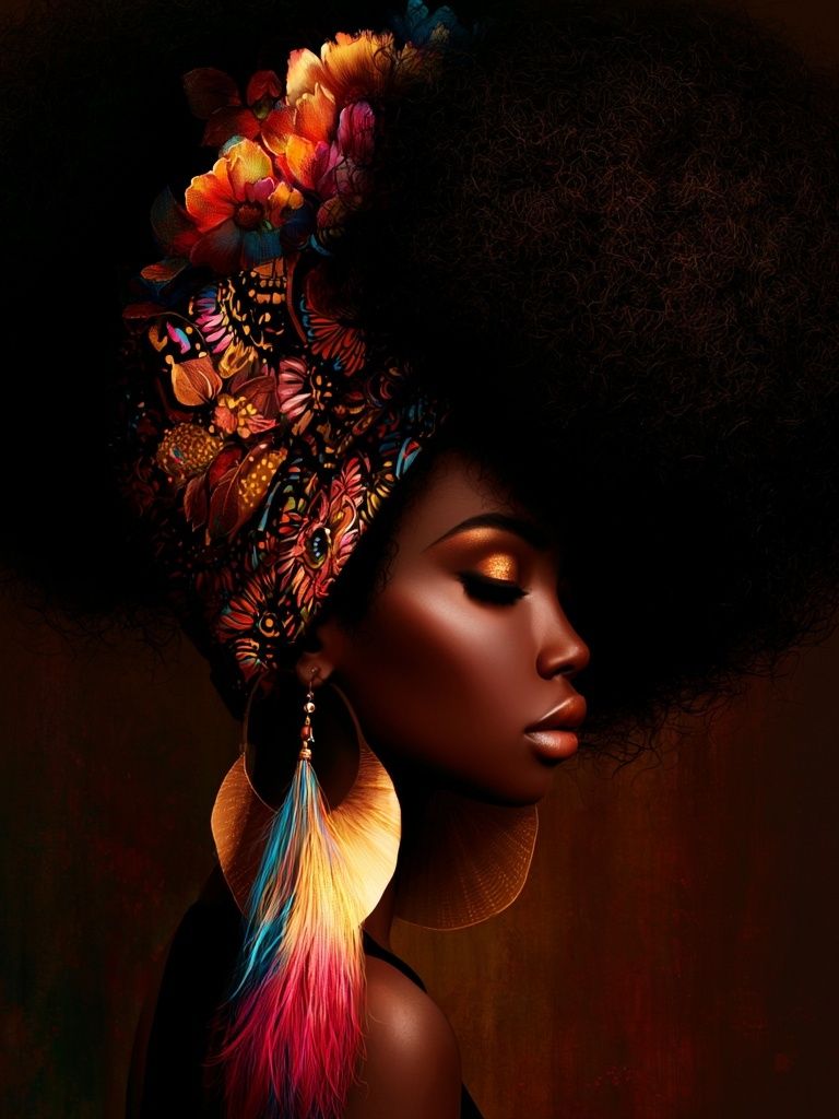 Afro Floral Portrait Print. poster detail