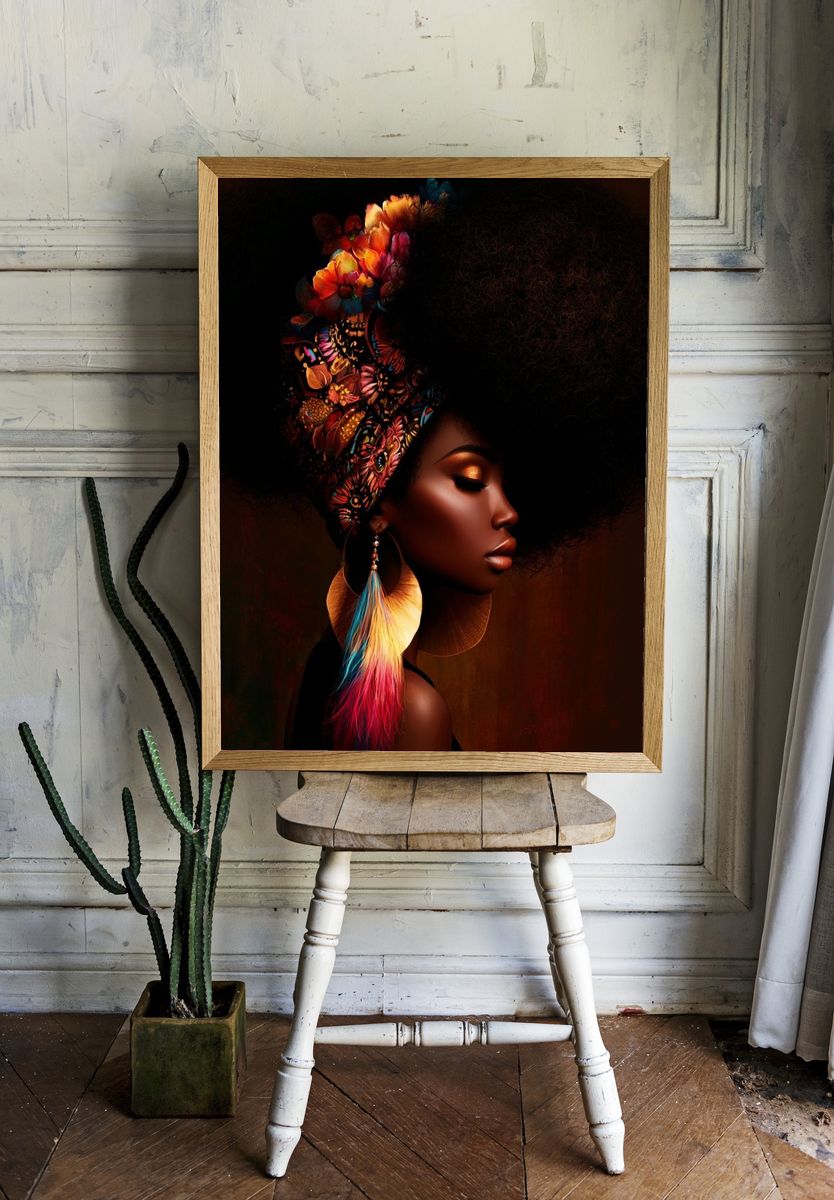 Afro Floral Portrait Print. — room view 1