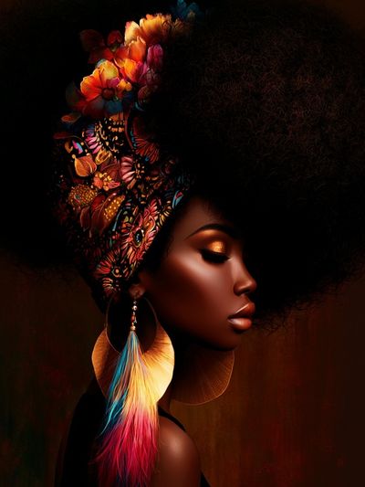 Afro Floral Portrait Print. poster