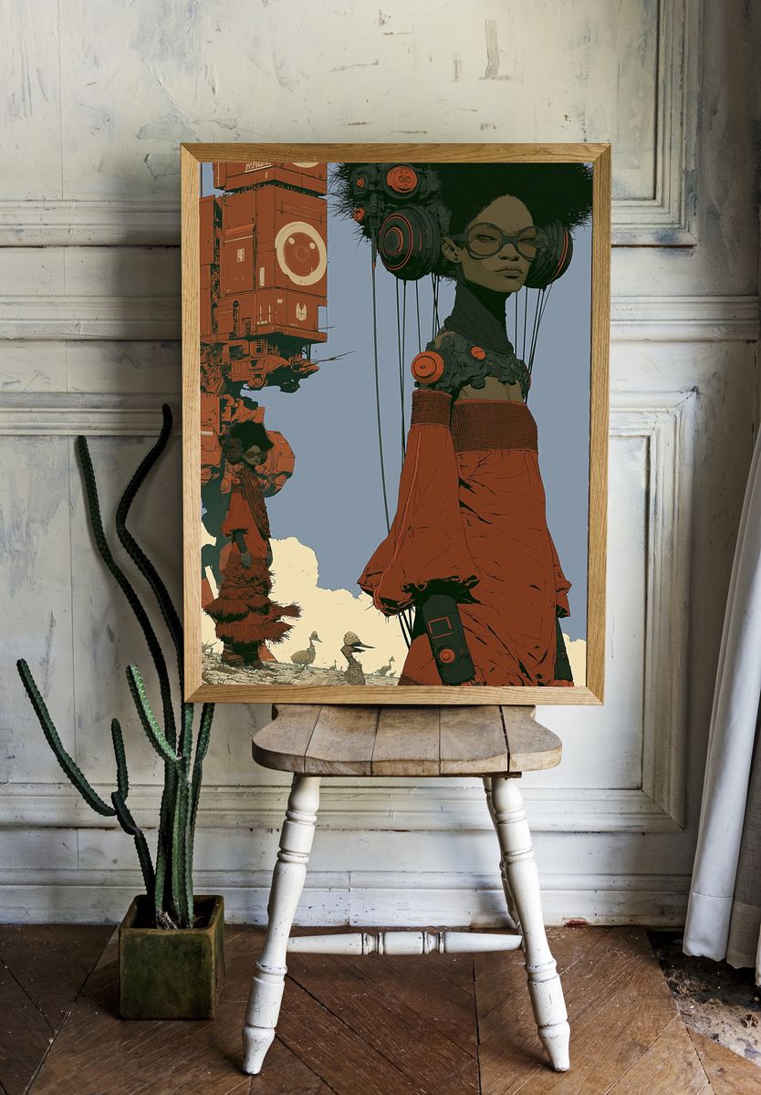 Afrofuturist Giant Portrait Print. room preview