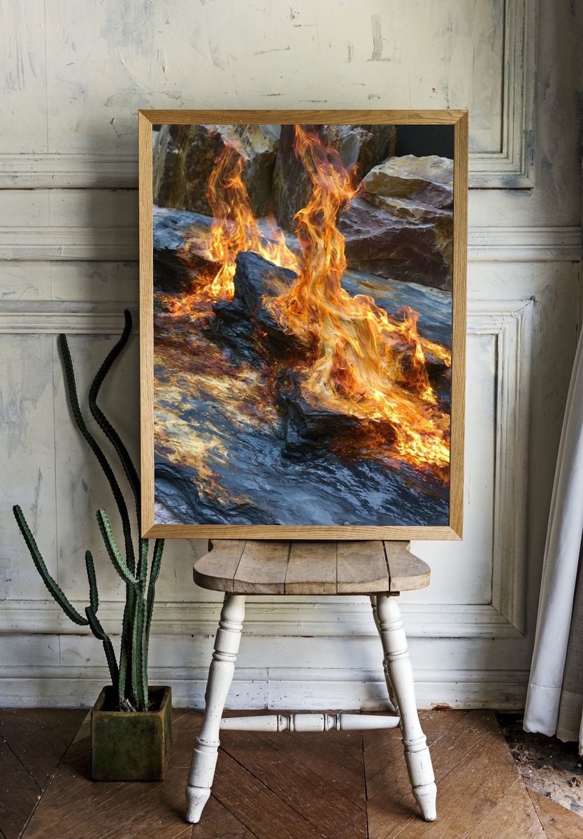 Fire and Stone Abstract Print. room preview