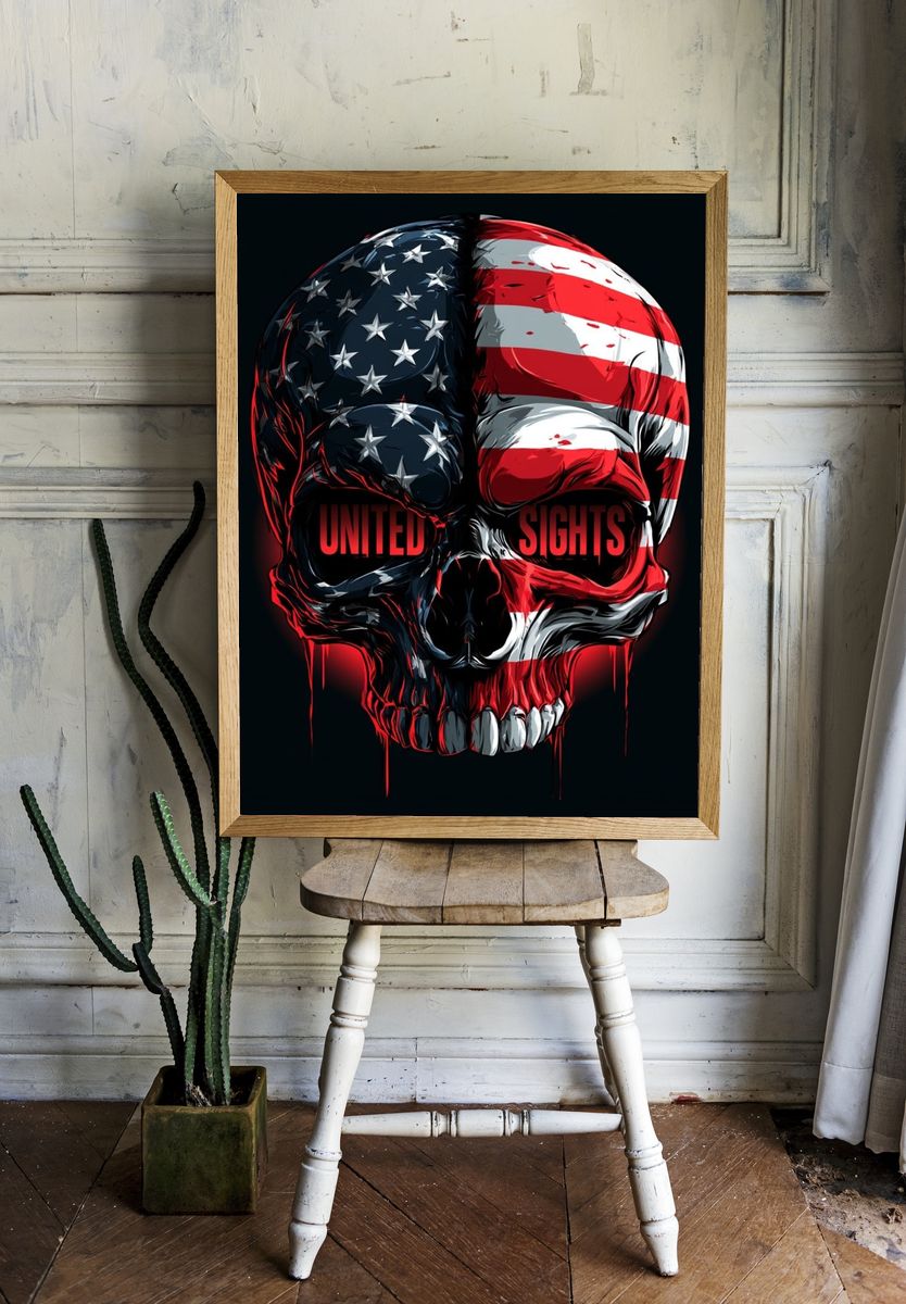 American Flag Skull Illustration Poster. — room view 1