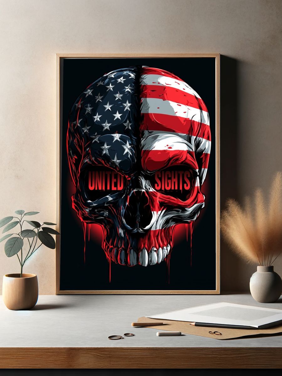 American Flag Skull Illustration Poster. — room view 2