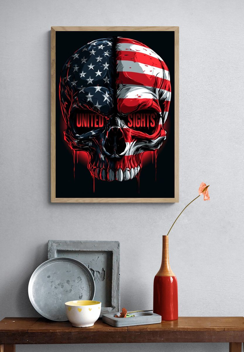 American Flag Skull Illustration Poster. — room view 3