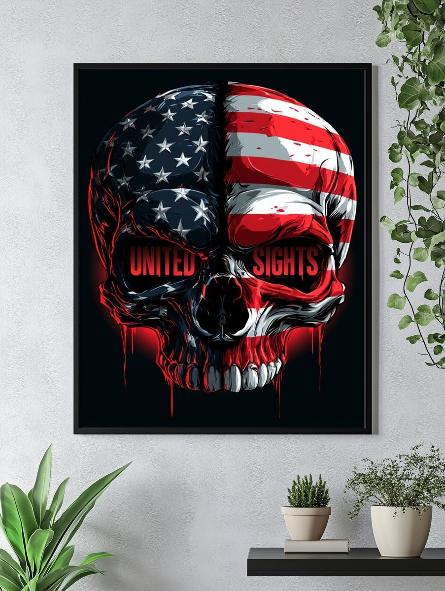 American Flag Skull Illustration Poster. — room view 4