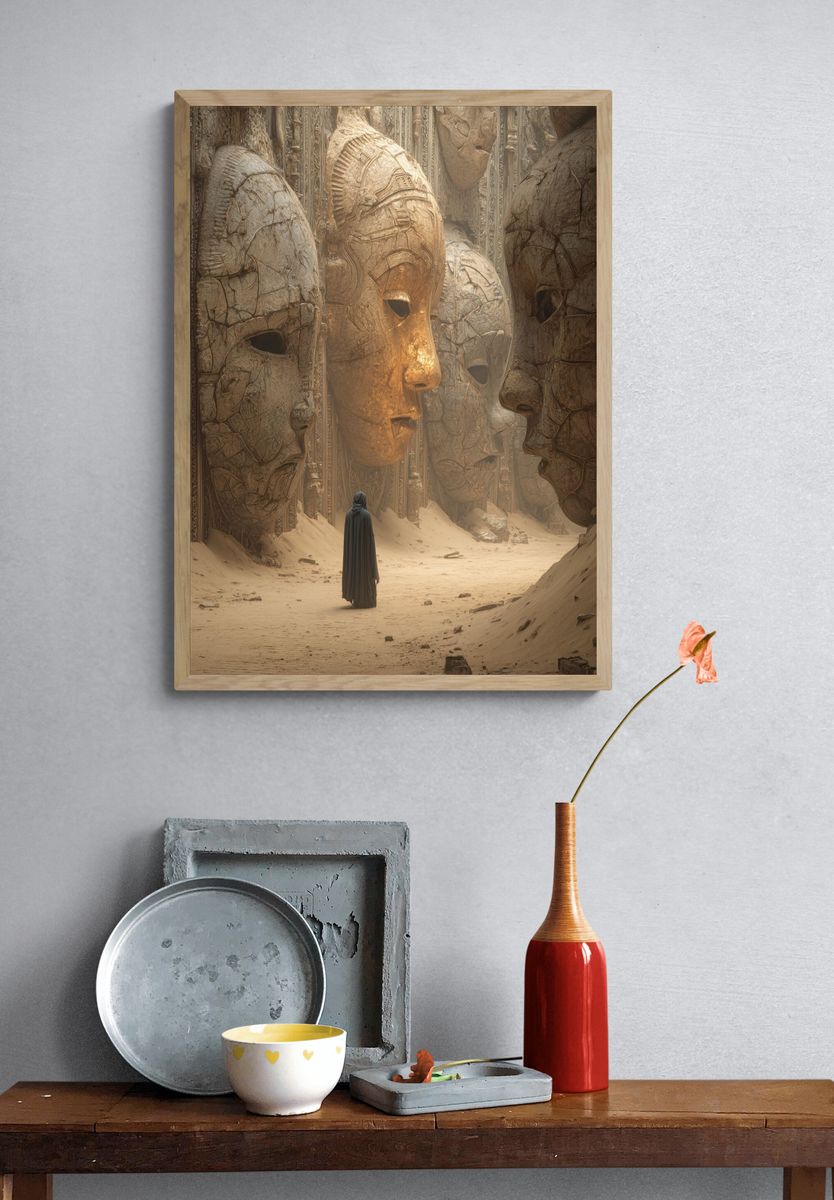 Ancient Faces — Surrealism Print. — room view 3