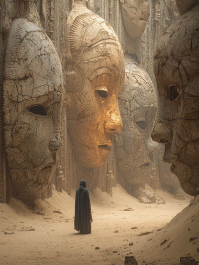 Ancient Faces — Surrealism Print. poster print