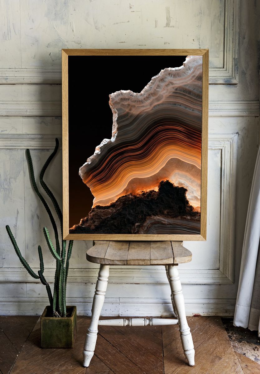 Glowing Agate Slice Abstract Print. room preview