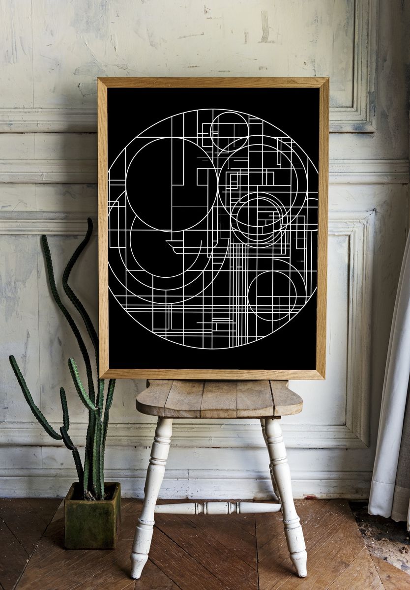 Geometric Circle Grid Abstract Poster. room preview
