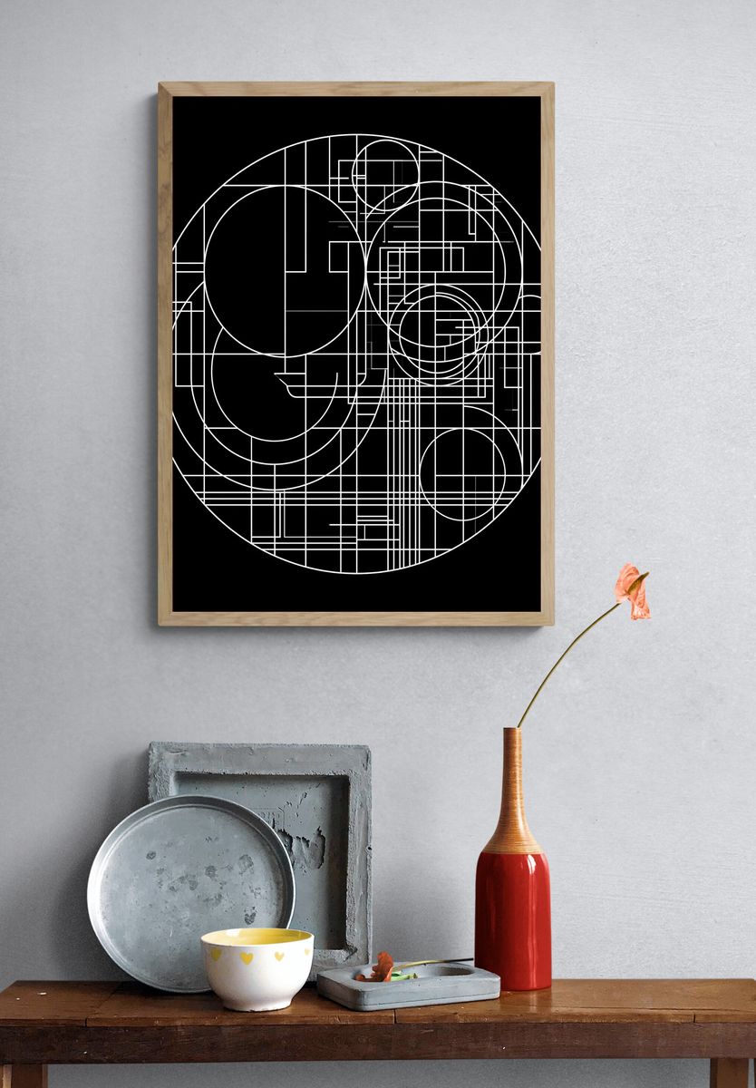 Geometric Circle Grid Abstract Poster. — room view 3