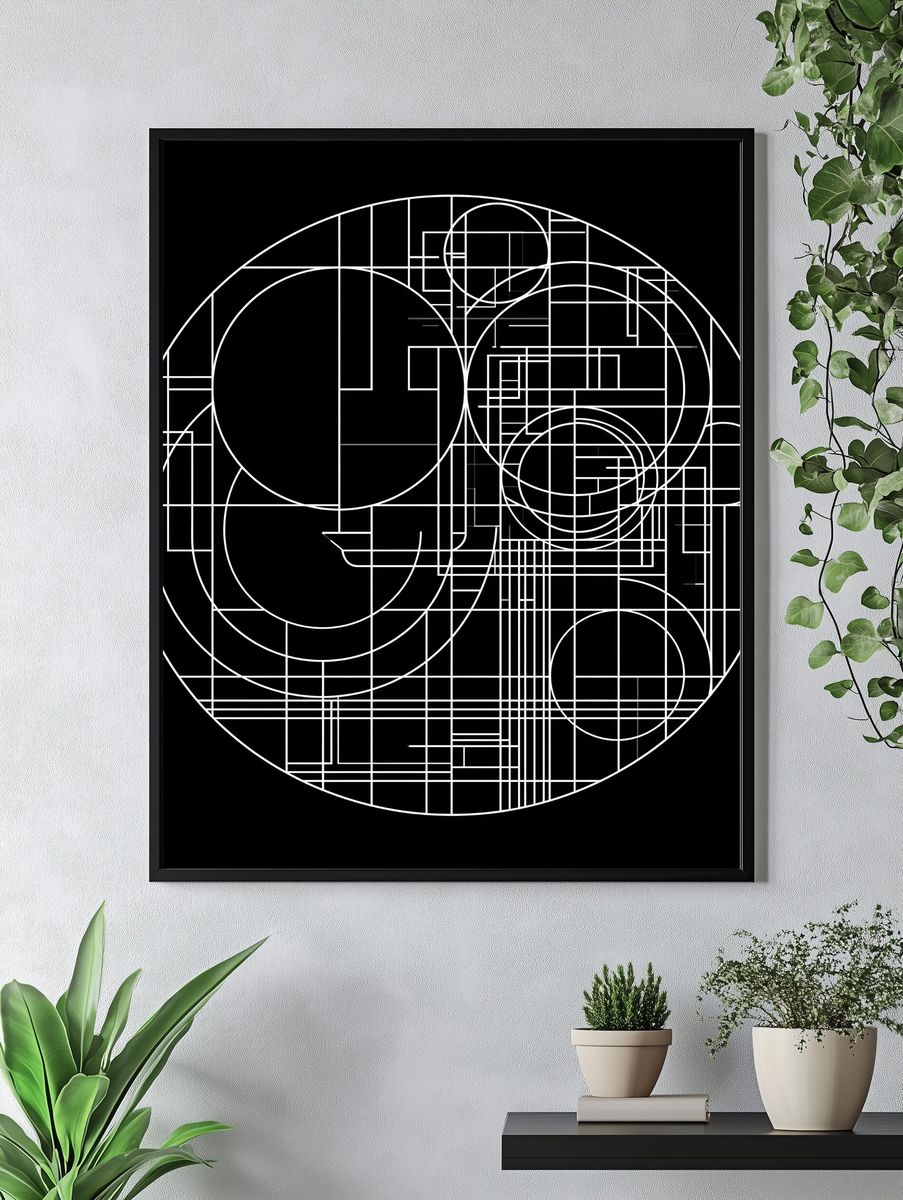 Geometric Circle Grid Abstract Poster. — room view 4