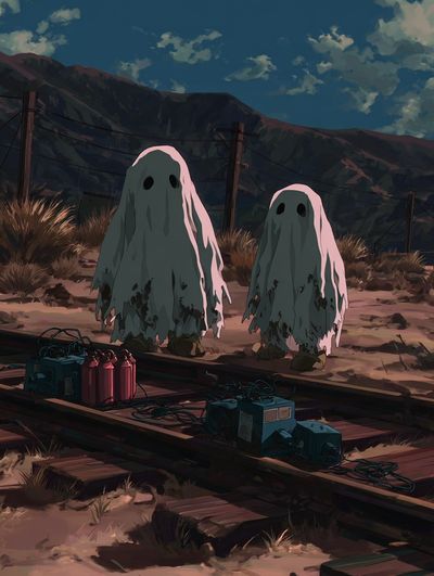 Ghostly Figures on Train Tracks — Anime Print