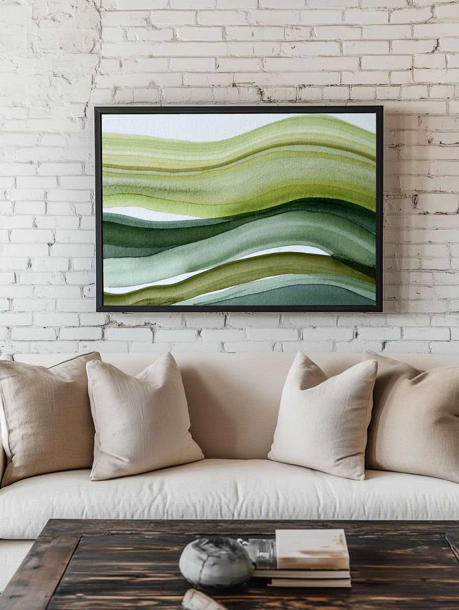 Green Layered Waves Abstract Poster. — room view 1