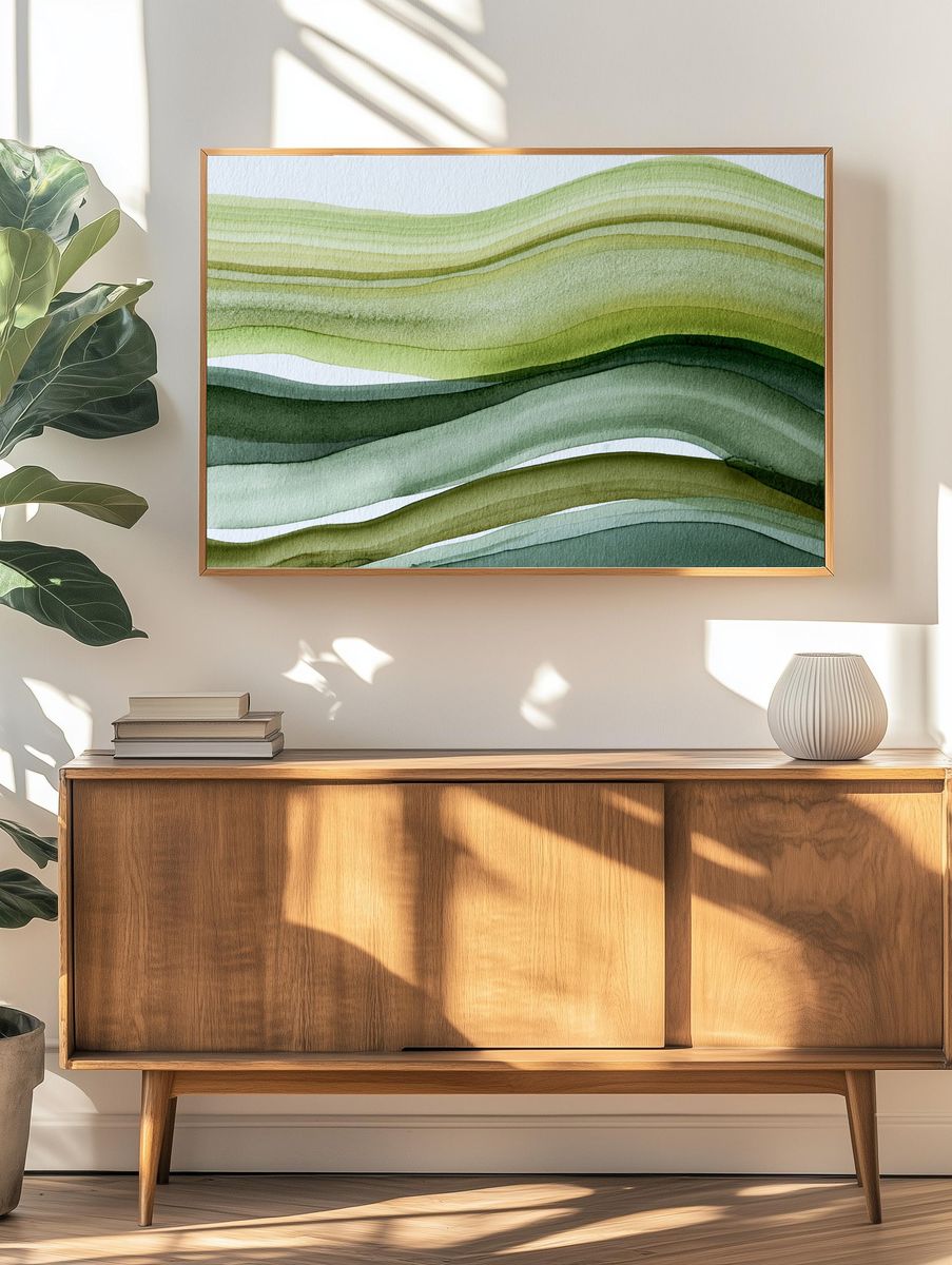 Green Layered Waves Abstract Poster. — room view 3