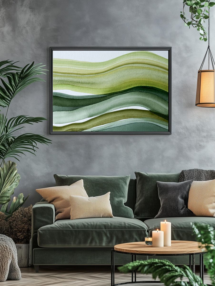Green Layered Waves Abstract Poster. — room view 4